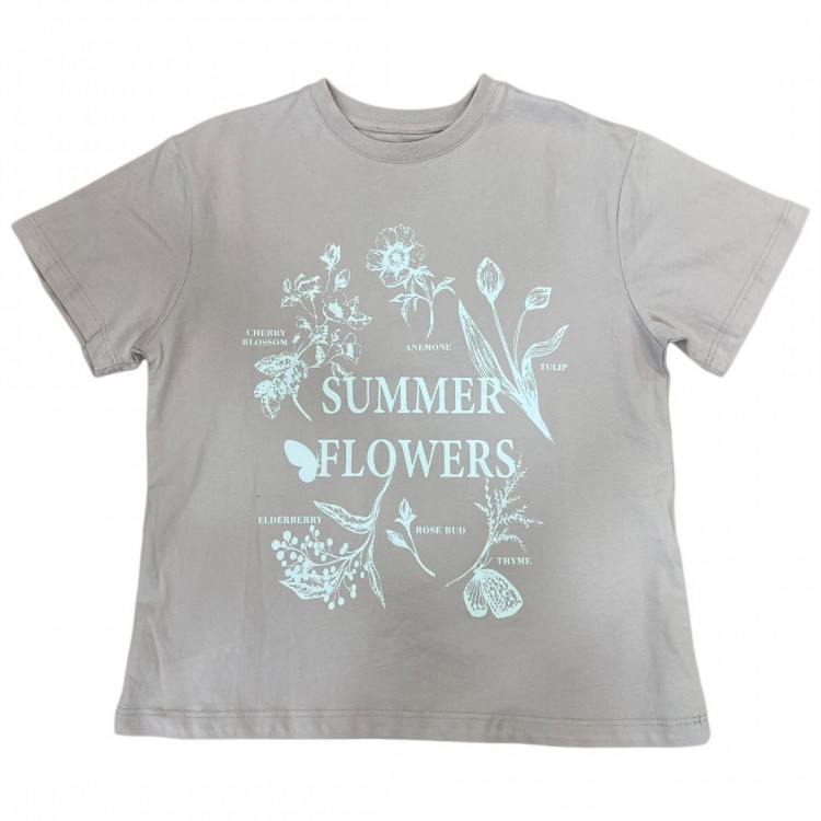 Summer Flowers Baskılı Kız T-Shirt