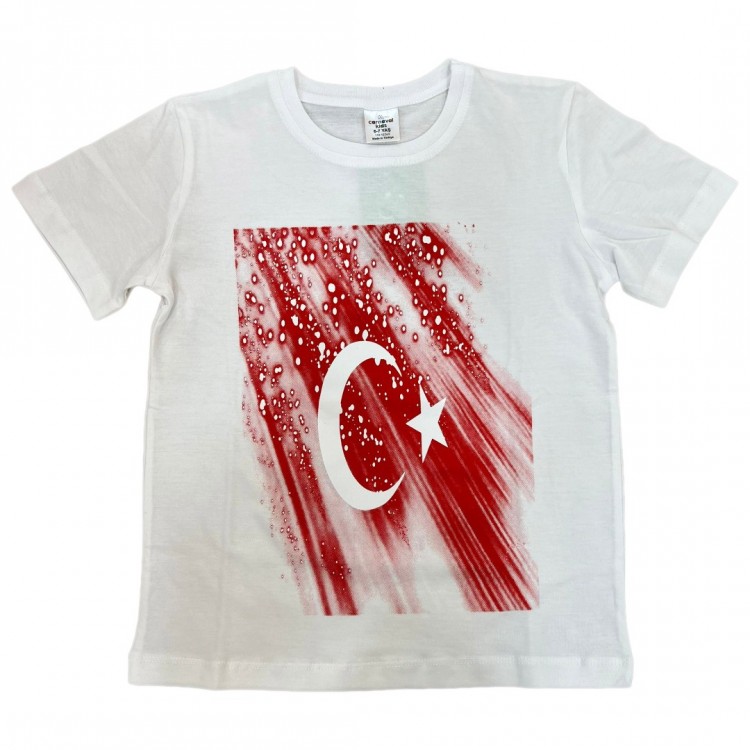 Türk Bayrağı Baskılı Beyaz T-Shirt