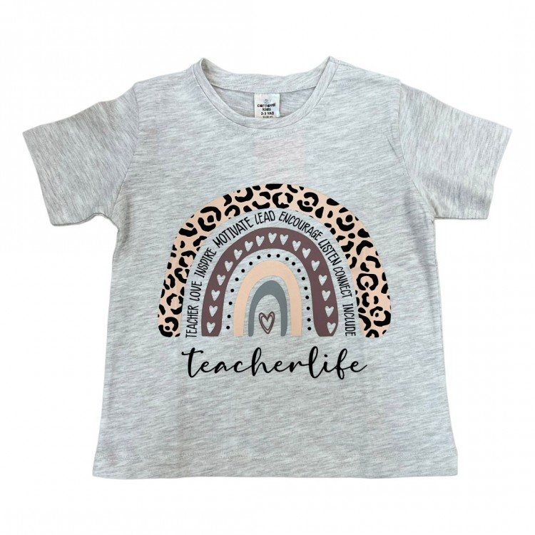 Teacher Life Baskılı Kız Açık Kahve T-Shirt