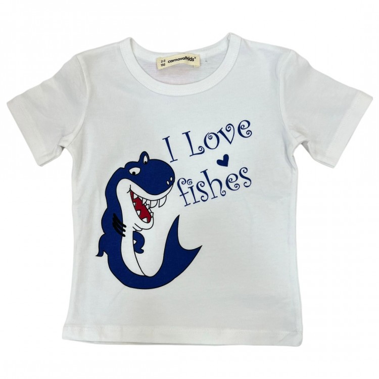 I Love Fishes Baskılı Beyaz T-Shirt