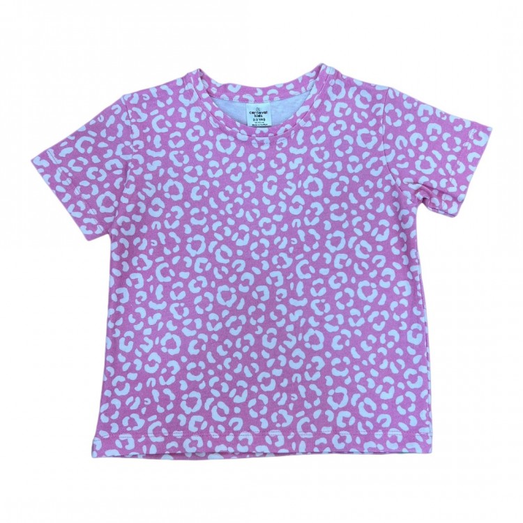 Leopar Baskılı Kız Pembe T-Shirt