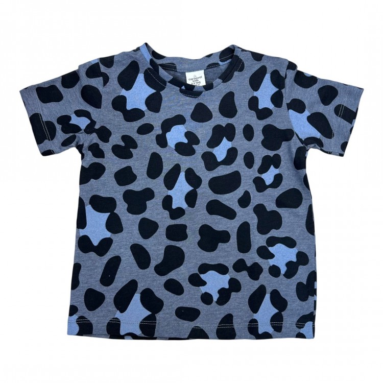 Leopar Baskılı Kız Gri T-Shirt